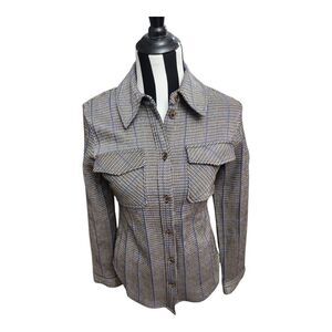 Who What Wear Button Down Shirt  Brown Blue Grey Thick Retro‎ Design XS